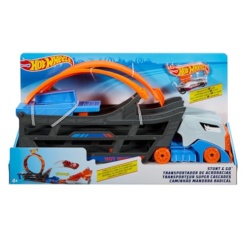 HOT WHEELS, Stunt N Go Transporter und Trackset, Spielzeug ab 4 Jahren, GCK38