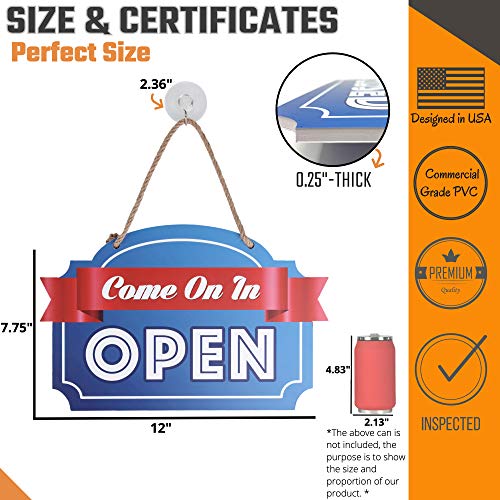 Open Closed Sign for Business – Bundle with 2 Suction Cup, Pull and Push Stickers - Double-Sided Open Signs for Business is The Ideal Hanging Banner for Restaurant Stores Bar Windows or Doors