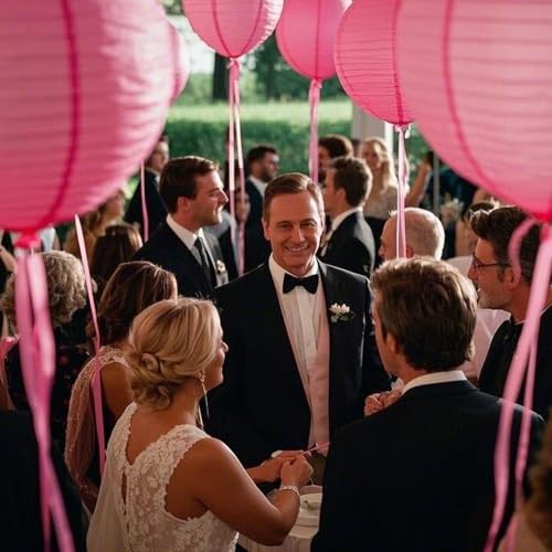 Image of Pink Paper Lanterns Decorative 10pcs Party Hanging Decorations for Bachelorette Wedding Birthday Baby Shower Graduation Anniversary Pink Themed Room Decor DIY Activities