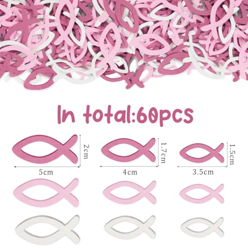 20 Stück Servietten + 12 Windlicht Tischdeko+ 60 Holzfische Streudeko, Kommunion Deko Mädchen, Tischdeko Erstkommunion Taufe Konfirmation Firmung Erstkommunion, Party Geschenke Gastgeschenke