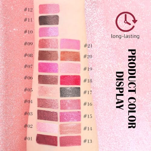 Image of evpct Warm Pink Metallic Glitter Lip Liner and Lipstick Combo Set Long Lasting Waterproof, Metallic Shimmer Lip Gloss Stain Makeup for Women, Warm Pink Frosted Iridescent Glossy Liquid Lipstick 19