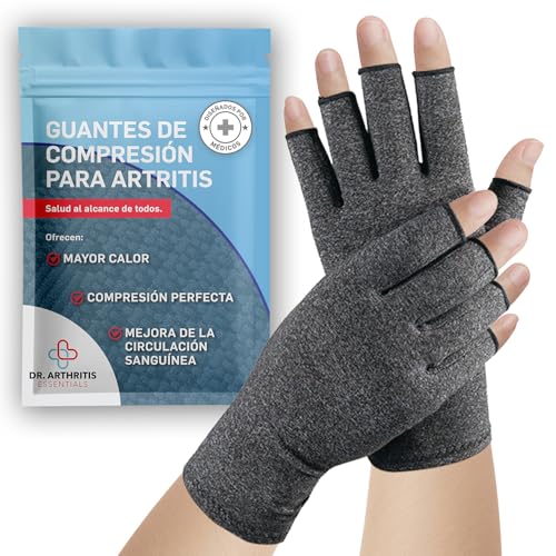 Guantes Dedos Cortados para Artritis y Enfermedad de Raynaud, Guantes de Compresión Artrosis Manos para Hombre y Mujer [Gris, Talla S]