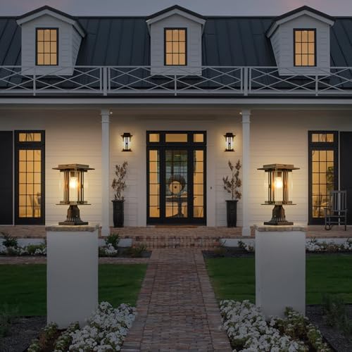 LUTEC Solar Lamp Post Light, Dusk to Dawn Craftsman Style Post Light Waterproof Solar Powered with Pier Mount Base, 200 Lumens Aluminum Post Lights Perfect for Outside