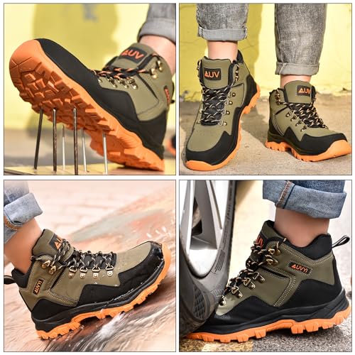 Image of AUVYI Waterproof Steel Toe Work Boots for Men - Wide Toe Comfortable Non Slip Safety Shoes Durable Leather Industrial & Construction Boots