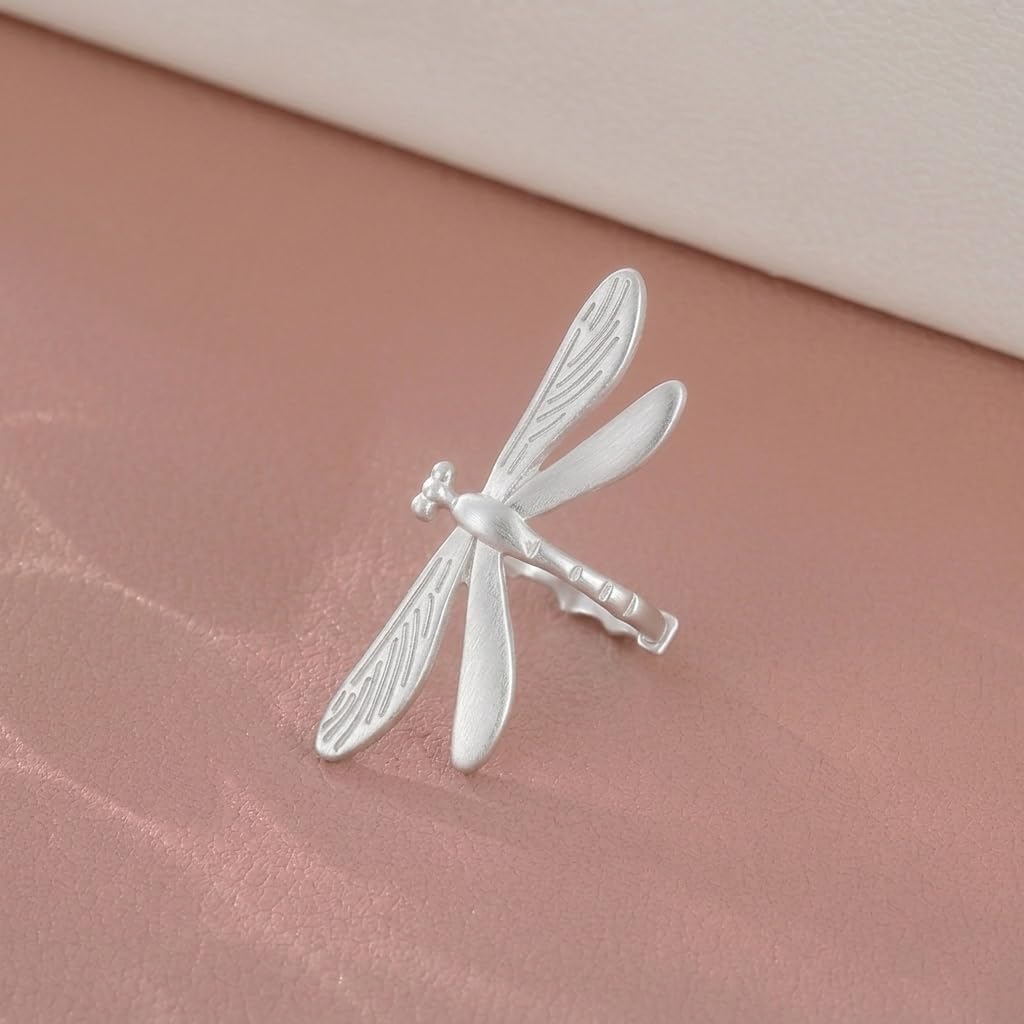 Dragonfly Clip On Earrings for Women Unique Silver Ear Cuffs Non Piercing Boho Nature Adjustable Earrings