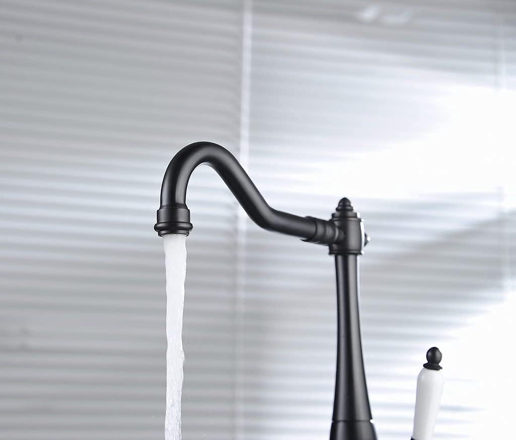 Kitchen Faucet Black Traditional Period Single Ceramic Lever with Bathroom Sink Drain Stopper Solid Brass Pop up Drain with Overflow