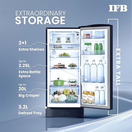 Image of IFB 197L 5 Star Direct Cool Single Door Refrigerator (IFBDC-2235DBBED, Midnight Blue Bloom, Advanced Inverter Compressor, Extraordinary Storage, Humidity Controller With Base Drawer)