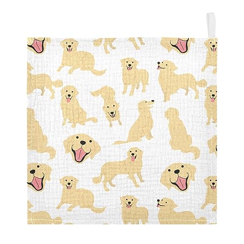 Image of vvfelixl Baby Muslin Washcloths Golden Retriever Dog Baby Burp Cloths Cotton Baby Face Towel for Newborn Infants Boys Girls Soft and Absorbent 11.8 X 11.8 in, 3 Pack