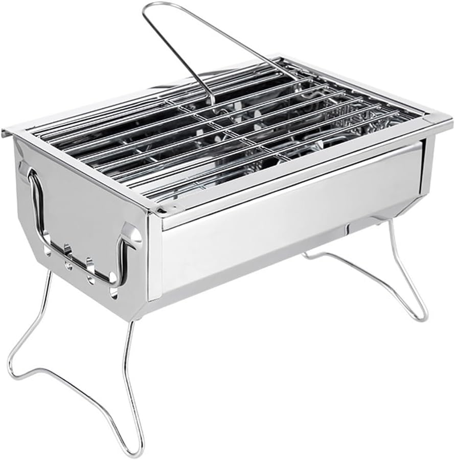 Outdoor Folding Portable Barbecue Stove Home Mini Stainless Steel Charcoal Grill(white-Fruit peach5)