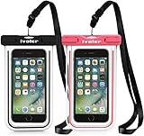 ivoler [IPX8 Certificado] [2 Unidades] Funda Bolsa Móvil Impermeable Universal para Xiaomi, iPhone, Samsung Galaxy, Huawei, Smartphones, Monedas, Pasaporte, etc. (Negro+Rosa)