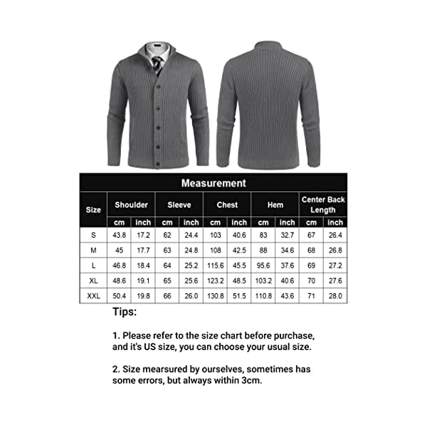 COOFANDY Men's Cardigan Sweaters Stand Collar Button Down Ribbed Knitted Sweater with Pockets Gray - Image 7