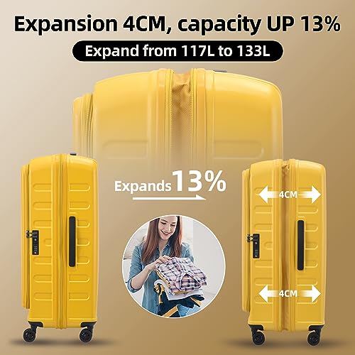 TydeCkare-29-Inch-50-313576cm-117L133L-Luggage-with-Expansion-Side-Opening-46Kg-Ligthweight-ABSPC-Hardshell-Checked-Suitcase-Orange