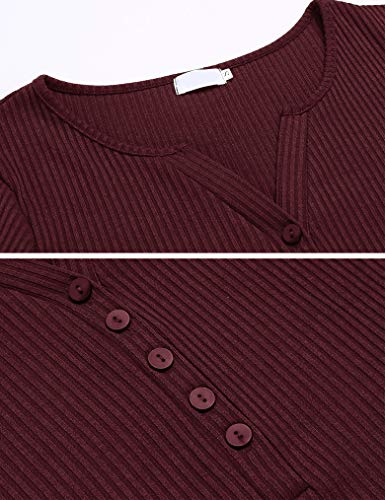 Tobrief Women's Henley Shirts Long Sleeve V Neck Ribbed Button Down Knit Sweater Fitted Tops3