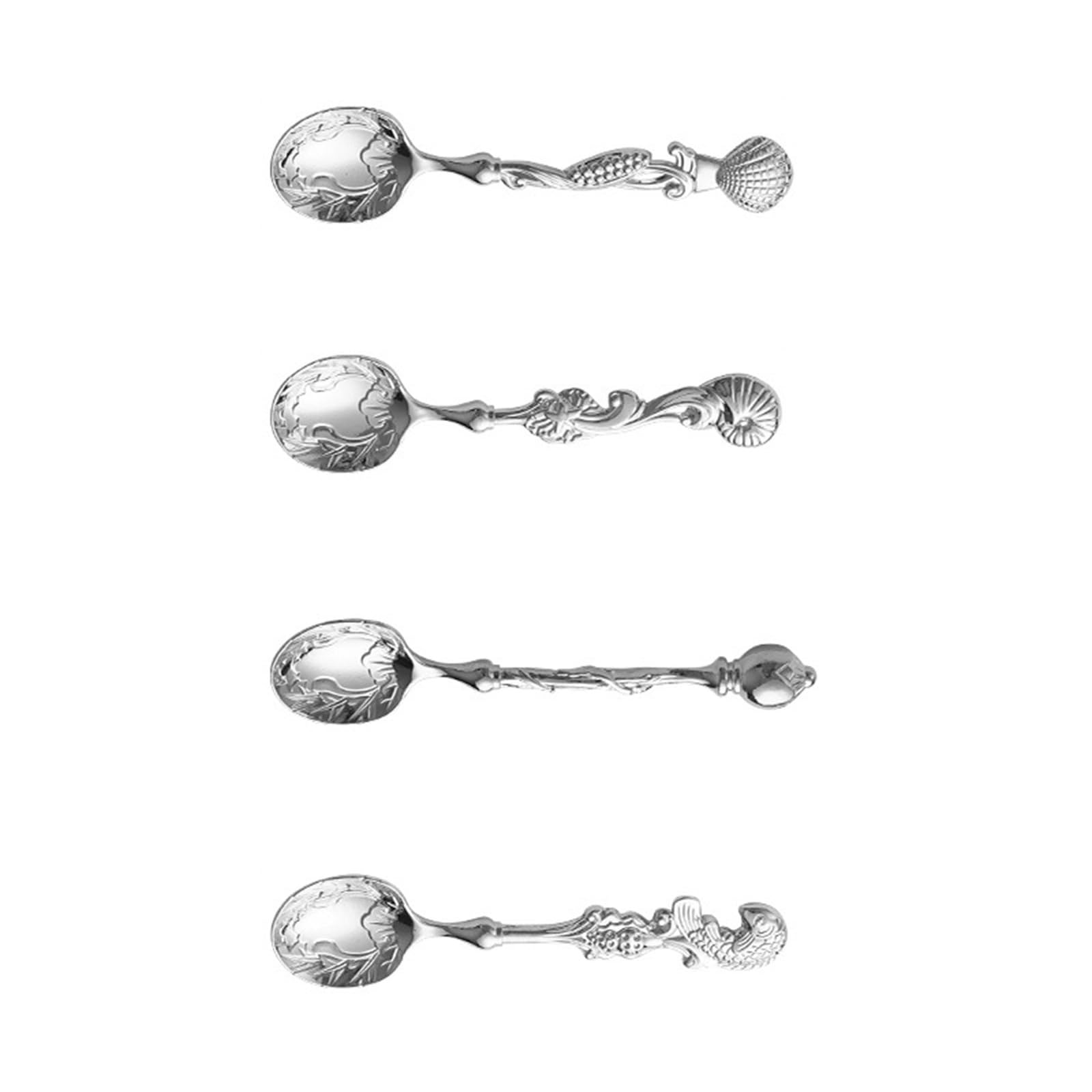 LUCKGONI 4Pcs Antique Dessert Spoon Creative Handle Teas Coffee Stirring Spoons Oceans Theme Teaspoon for Dessert Milkshakes Sala