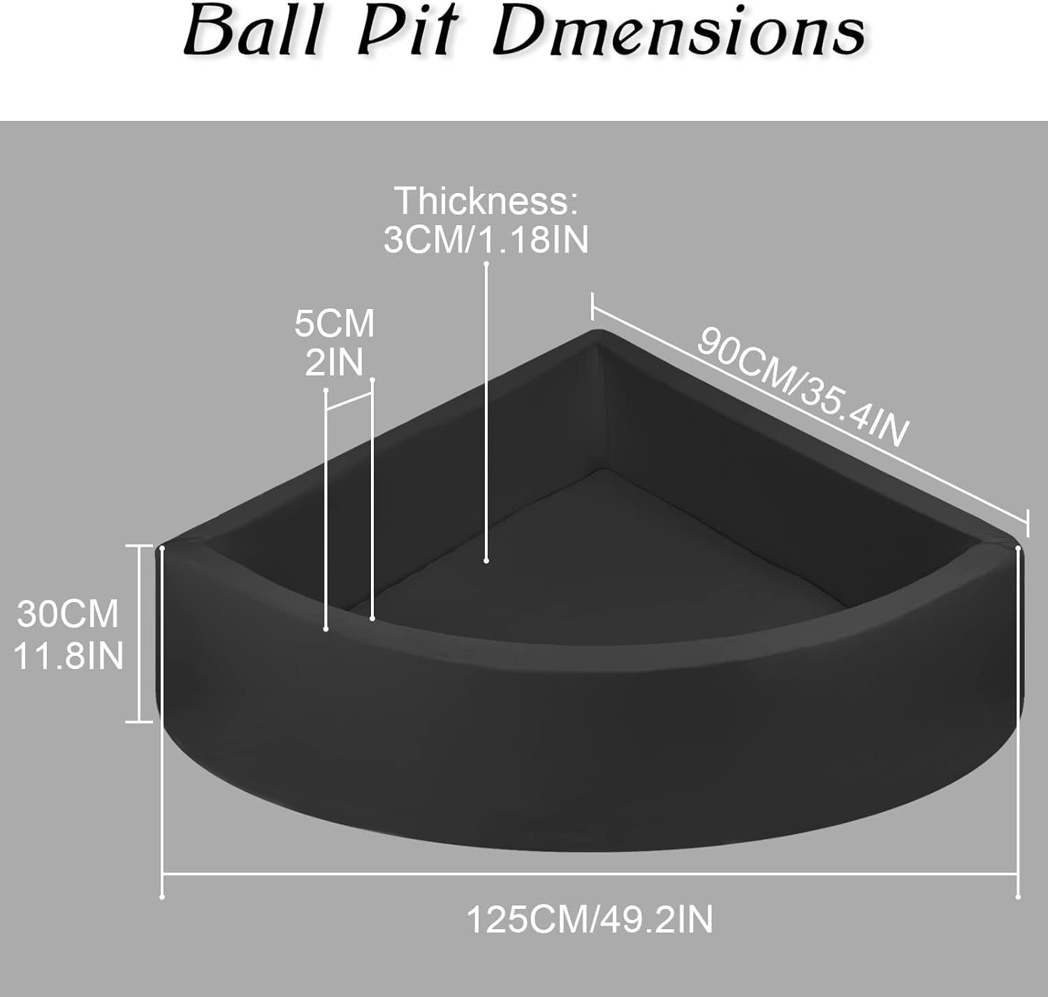 Ball Pit Black,Sector Foam Ball Pits for Toddlers,Ball Pit Pool Playpen Foldable & Portable Soft Ball Pool 35.4”x 11.8”