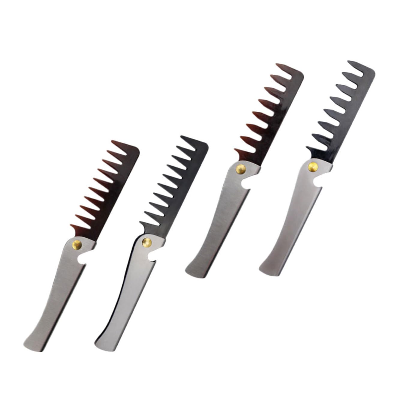 MAGICLULU Peine Plegable de Acero Inoxidable 4 Piezas Vintage para Hombre, Dientes Grandes y Pequeños, Diseño Portátil para Cabello y Barba, Uso Diario y Viaje, Color Negro y Ámbar
