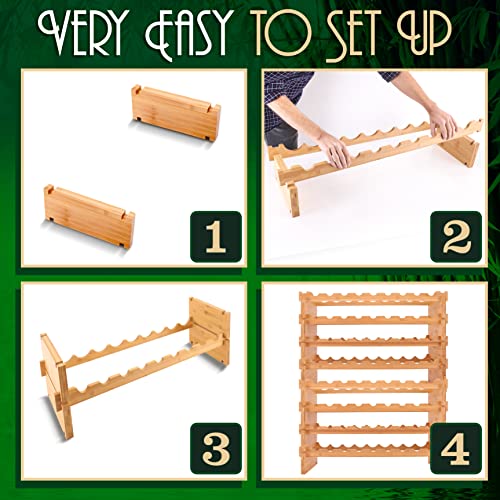 Serenelife 72 Bottle Stackable Wine Rack, 33.5" X 10" X 42" 8-Tier Large Floor Freestanding Modular Storage Display Shelf Natural Bamboo Wood Construction For Kitchen And Cellar, Brown #TOP7