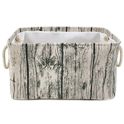 Image of Jacone Stylish Tree Stump Design Wood Grain Rectangular Storage Basket Washable Cotton Fabric Nursery Hamper with Rope Handles, Decorative and Convenient for Kids Rooms (X-Large)