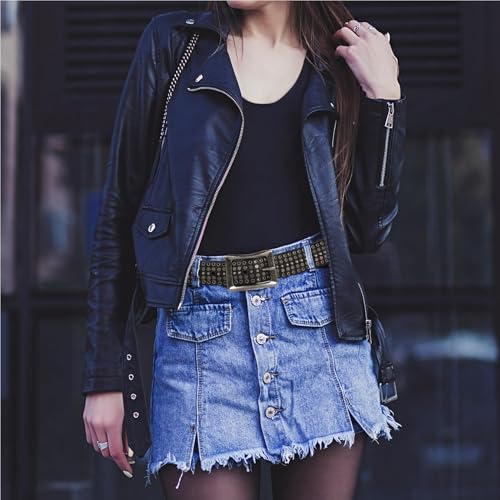Mens Studded Genuine Leather Belts For Jeans, Vintage Retro Metal Punk Rock Rivet Belt with Buckle for Women Men2