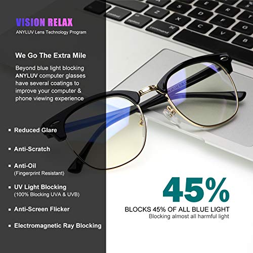 ANYLUV Blue Light Blocking Glasses2 Pack Classic Semi Rimless Clear