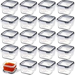 Mimorou 20 Pcs Salad Dressing Containers, 2 oz Reusable Plastic Small Condiment Containers with Lid Leakproof Food Storage for Snack and Puree, Deli, Sauce, Freezer Condiment, Dishwasher Safe(Clear)