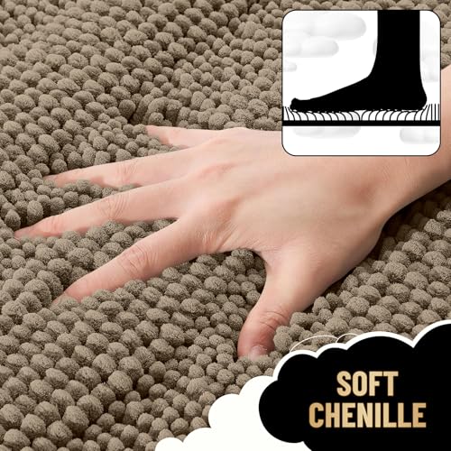 Image of OLANLY Thick Small Bathroom Rugs 24x16, Extra Soft Absorbent Chenille Striped Bath Rugs, Rubber Backing, Machine Wash, Bath Mats for Bathroom Floor, Tub and Shower, Home Decor Accessories, Tan