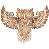 Gadpiparty Wooden Owl Wall Decor Wooden Owl Wall Art Carved Owl Statue 3D Animal Sculpture Rustic Wa