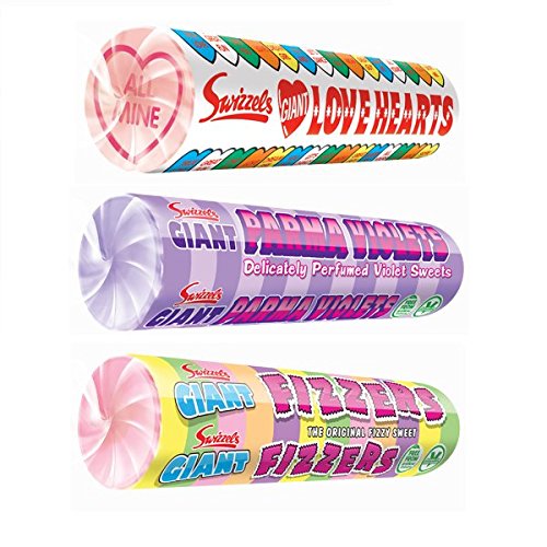 Fizzers, Love Hearts & Parma Violets - Mixed Giant Fizzy Sweets - Swizzels Matlow Candy 40g (Pack of 24)