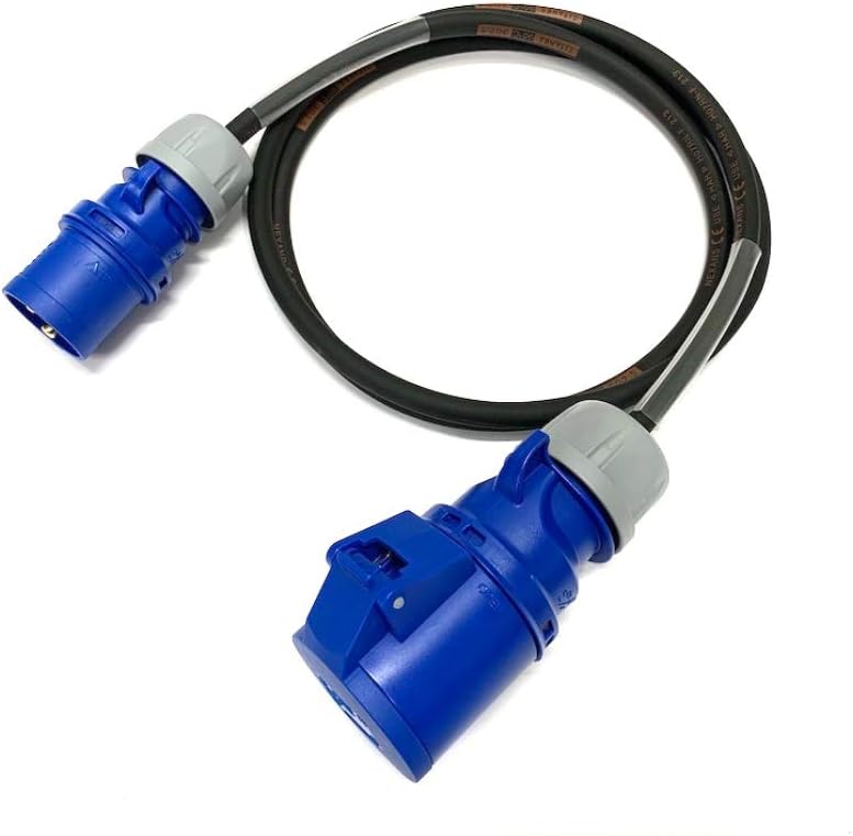 16 Amp Plug to 32 Amp Socket Adaptor - PCE Blue - Heavy Duty H07RN-F Rubber Cable - 16A-32A Adapter Converter Lead (1 Metre)
