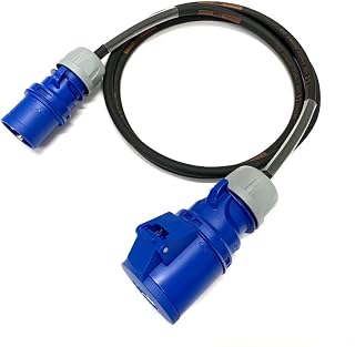 16 Amp Plug to 32 Amp Socket Adaptor - PCE Blue - Heavy Duty H07RN-F Rubber Cable - 16A-32A Adapter Converter Lead (1 Metre)