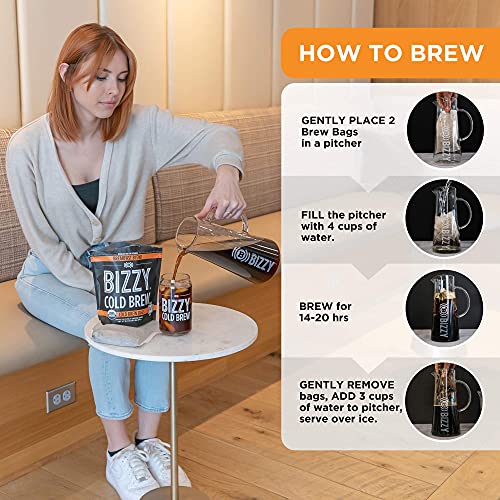 Bizzy Organic Cold Brew Coffee | Bundle | Coarse Ground Coffee | Breakfast Blend 1 Lb + Breakfast Blend Brew Bags 4-Count | 2 Pack #TOP3