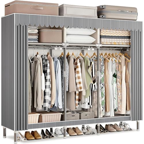 Dictstarst Armario, Perchero, Armario De Tela Plegable 168 X 46 X 173 cm, Organizador De Ropa De Tela Portátil con Cremallera Y Barra para Colgar, Adecuado para Casas De Alquiler Y Pasillos