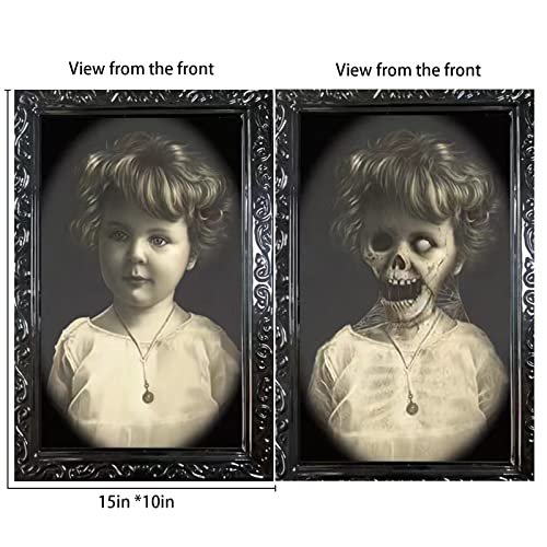 Halloween Decoration 3D Changing Face Moving Picture Frame Portrait Horror Portrait Decoration Spooky Photo Frame For Horror Party Castle House Home Decoration, Black #TOP2