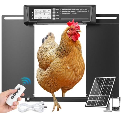 Porte Poulailler Automatique Solaire Anti-Pincement avec Minuterie du Soir/Matin, Porte Automatique Poulailler Solaire | Grand Panneau Solaire | Batterie Haute...