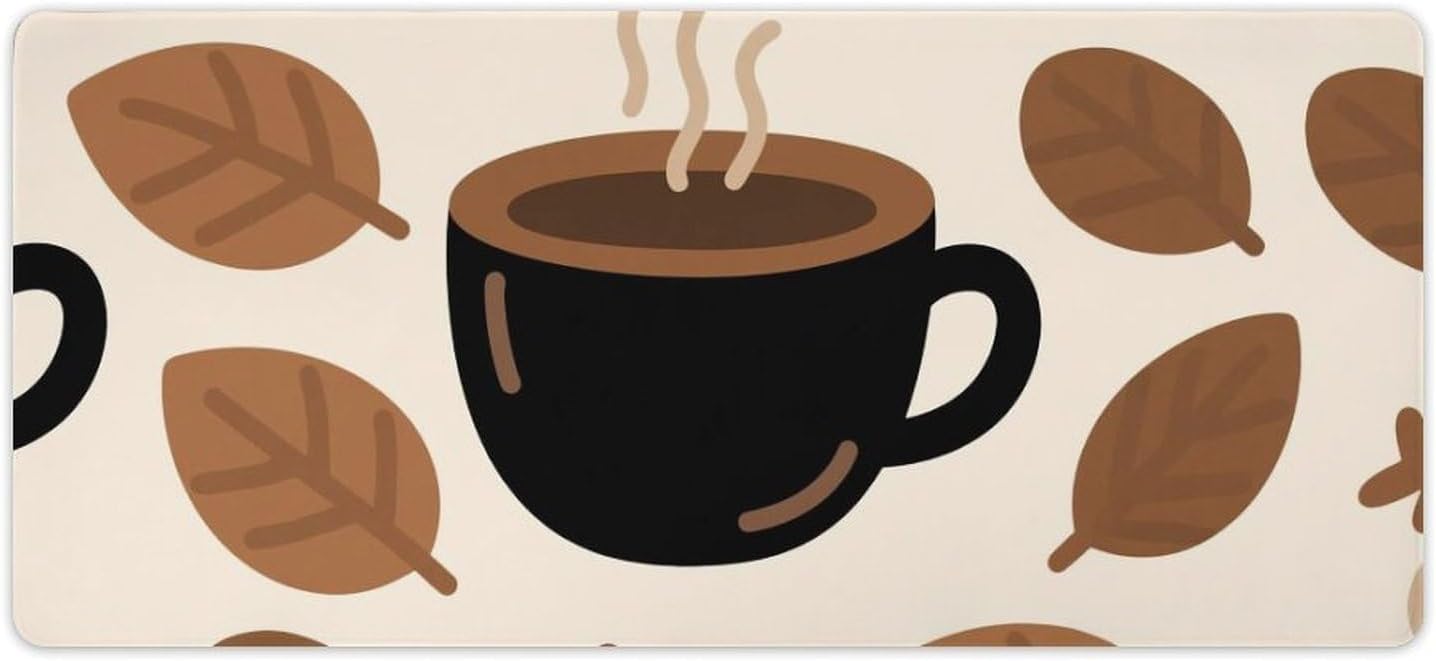 Coffee Leaf Desk Mat 40x90cm, Non-Slip Rubber Base with Stitched Edges, Waterproof Desk Pad for Keyboard & Mouse, Large Mouse Pad for Office Gaming