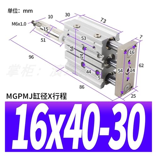 Vérin à trois axes MGPMJ16*40-30 à course réglable - 3