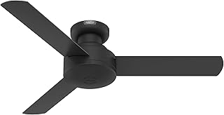 44 inch Indoor Ceiling Fan No Light - Black Modern Ceiling Fan without Light, 3 Blades, Low Profile Mount, For Bedroom, Living Room, or Kitchen, Wall Control - Presto 52401, Matte Black