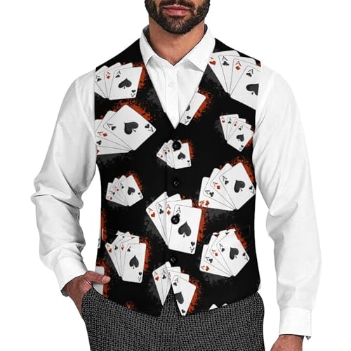 Four A Poker Playing Cards Funny Men's Formal Suit Vest Casual Business Dress Waistcoat Printed Vest Slim Fit