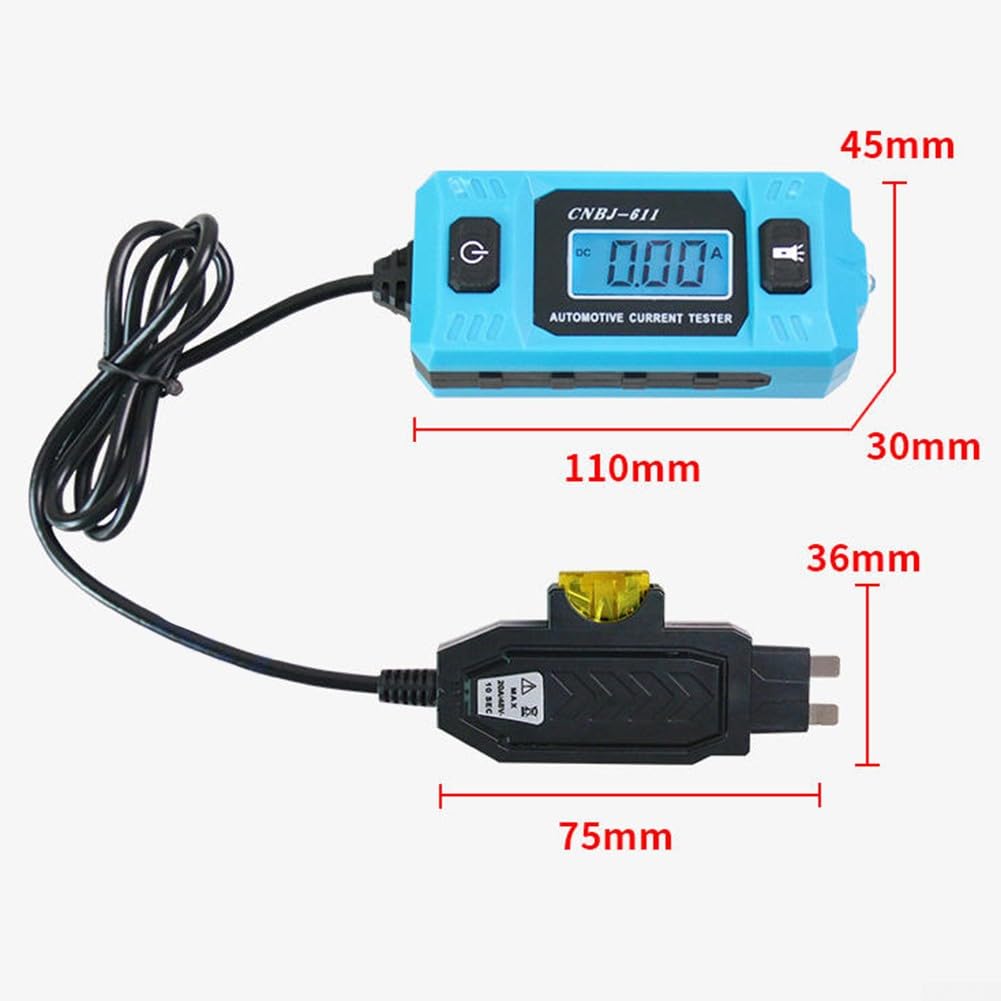 Dimensions of the PETSTIBLE CNBJ-611 Automotive Circuit Tester main unit and fuse adapter