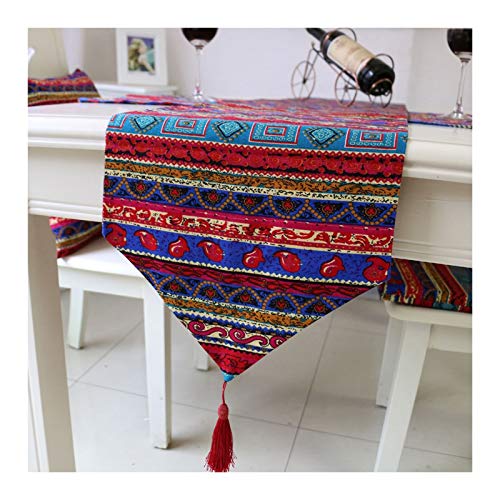 Chemin de table de Noël rouge décoration table longue coton lin rétro 160cm