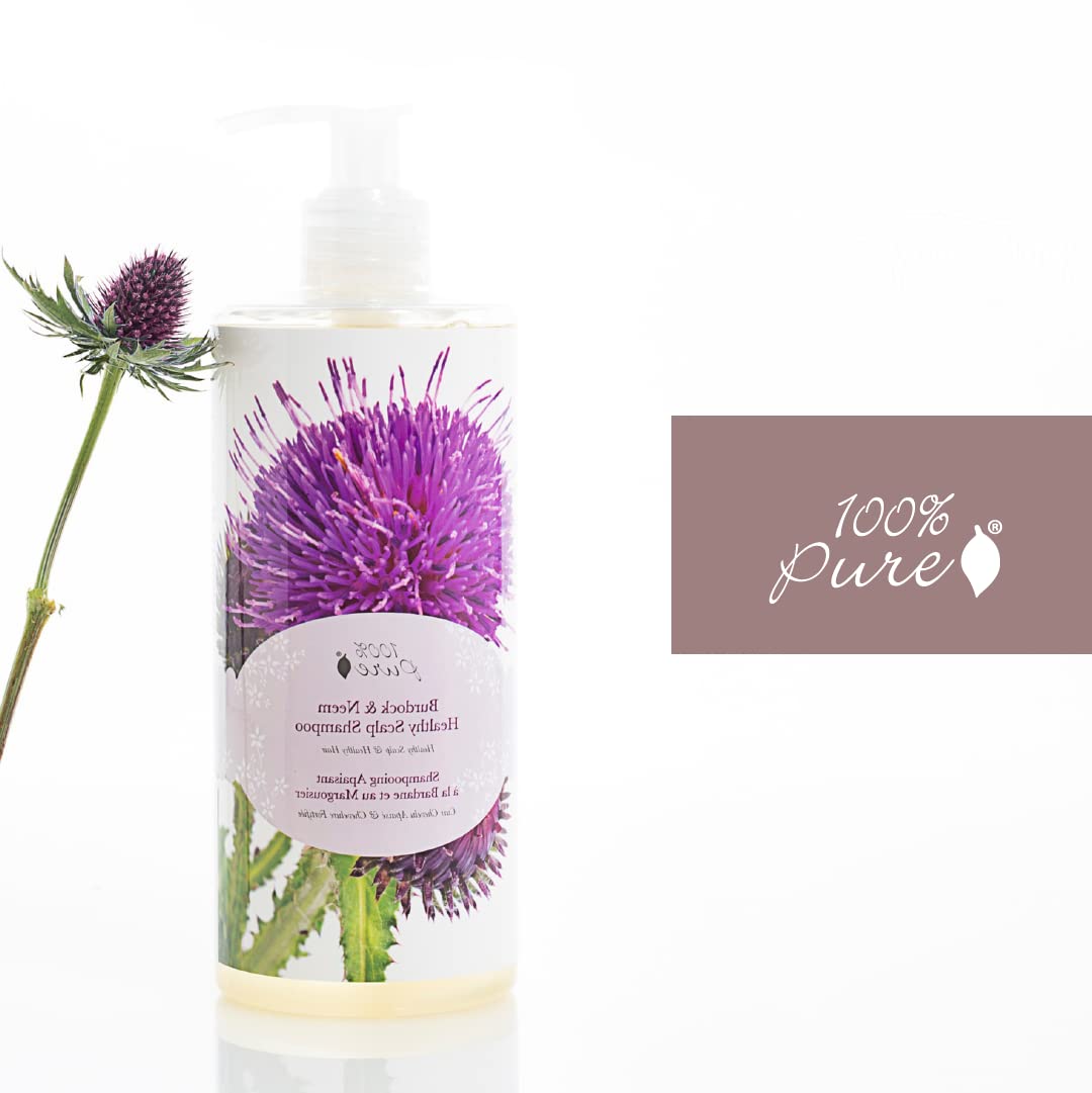 100% PURE Burdock & Neem Healthy Scalp Clarifying Shampoo Moisturizing Detox with Rose Hydrosol Replenishing Cleanser for Dry, Itchy, Flaky Scalp for Women & Men - 13 Fl Oz