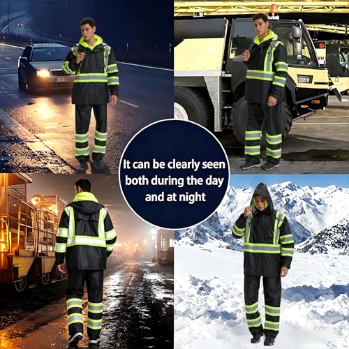 Image of SRsafety High Visibility Rain Gear, Class 3 High Visibility Work Rain Gear for Men, Construction Rain Suits