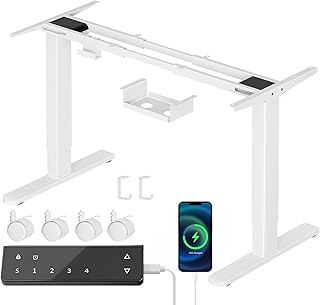 TRIUMPHKEY Höhenverstellbarer Schreibtisch Gestell mit Doppelmotor,Tragfähigkeit 130 KG,Elektrisch Tischbeine mit Type-C,4 Speicherfunktionen,Verstellbereich 72-120cm, Haken & Kabelmanagement