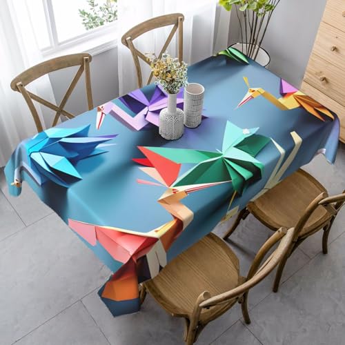 Mantel impermeable con estampado de grullas de papel multicolor de origami, reutilizable, para comedor, fiesta, boda, uso en interiores y exteriores