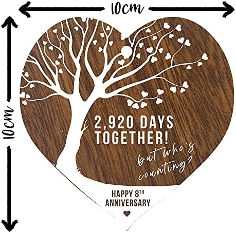 Stuff4 8th Wedding Anniversary Wooden Heart Plaque, Dark Wood Sign Keepsake, Celebrate Bronze/Pottery Anniversary Wife Husband Boyfreind Girlfriend Mum or Dad, Plaque with Quotes Gifts from the Kids