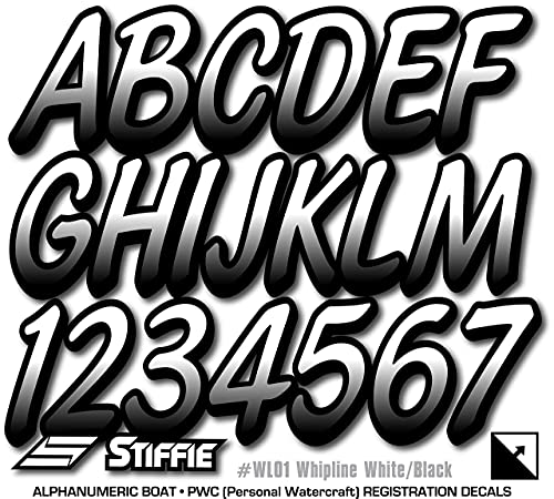 Stiffie Whipline White/Black 3" Alpha-Numeric Boat Registration Numbers Identification Stickers Decals #TOP4