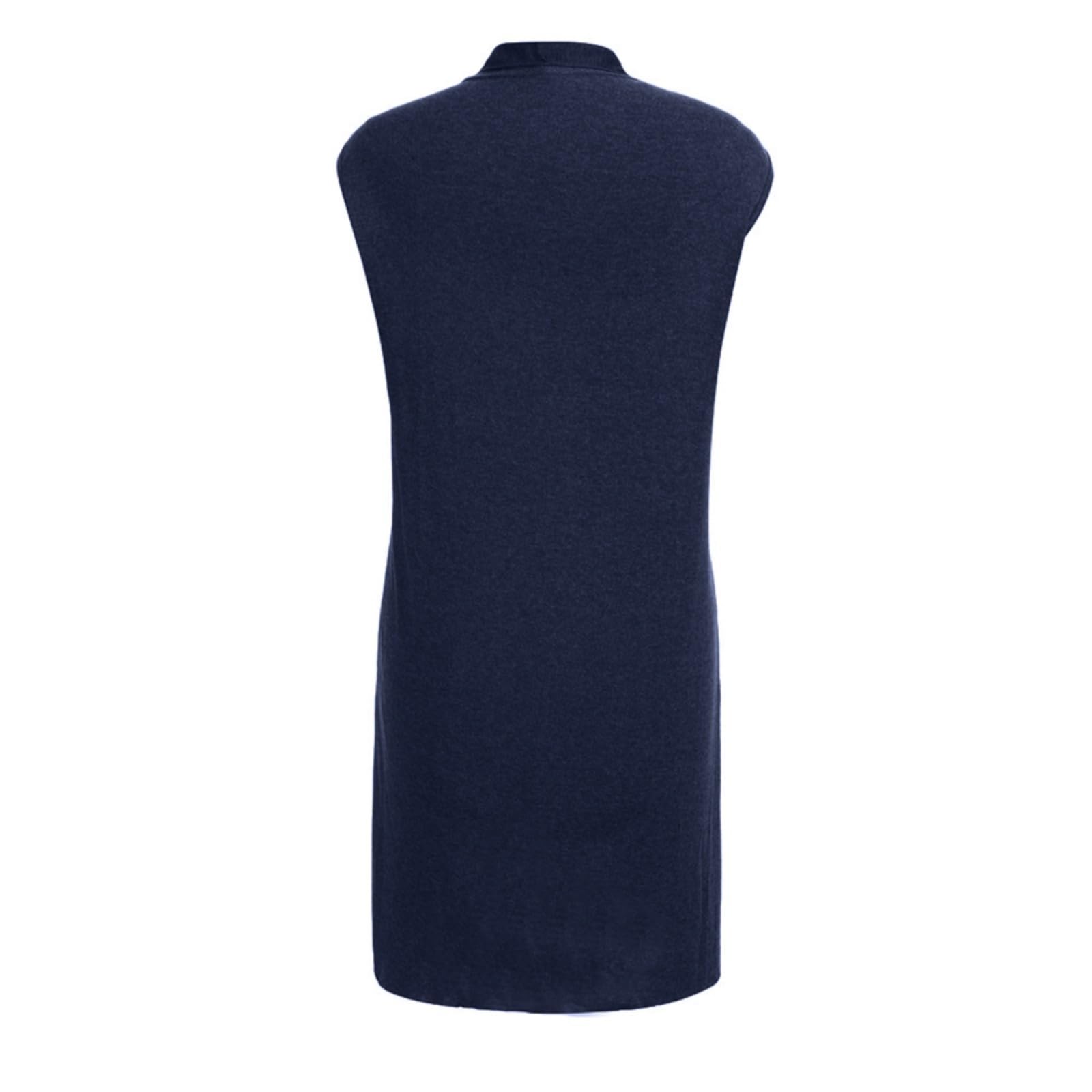 Chaqueta de punto para mujer de un solo color con frente abierto, chaleco de punto largo elástico, chaleco informal sin mangas, elegante, fino, sin mangas, abrigo de punto, cárdigan de punto monocolor