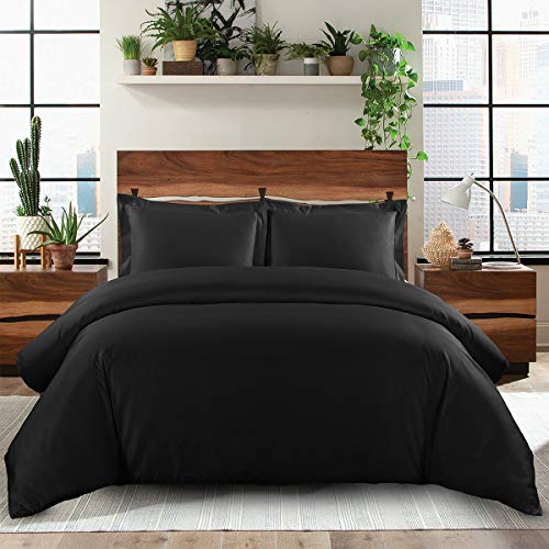 Royal Hotel Bedding Duvet Cover 500 Thread Count 100% Cotton Queen Size, Button Closure, Soft and Cool, 3 Piece Full/Queen Duvet Cover Set, Solid, Black
