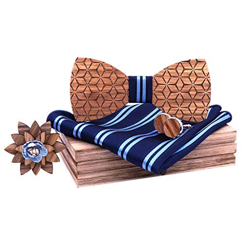 H.eternal(TM) Manual Wooden Bow Tie Handkerchief Set Men's Bowtie Wood Hollow Carved and Box