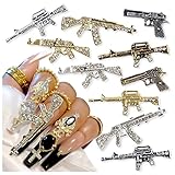 3D Metal Gun Nail Charms, Alloy Weapon Nail Charm Luxury Diamond Gun Charms For Nails Gun Nail Jewels For Nail Art Decoration Rhinestones Nail Accessories DIY Nail Art Tools Nail Supplies,10pcs/set